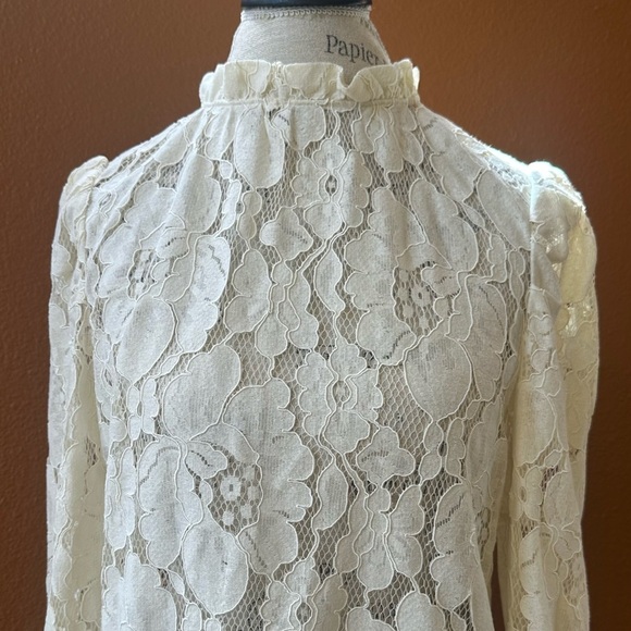 Mare Mare X Anthropologie Cream Sheer Lace Ruffle Neck Blouse Medium EUC! - Picture 4 of 10